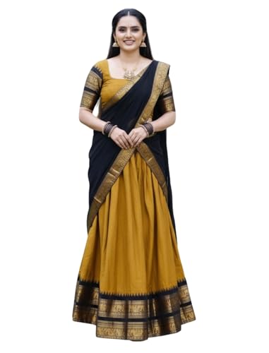 RENVAANI Women's Traditional Kanjivaram Kanchipuram Silk Zari Weaving Unstitched Lehenga Choli with Dupatta