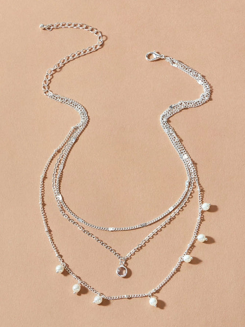 AU Local Fashion Pearl Charm Gold Multi-layer Chain Necklace New Style Jewellery