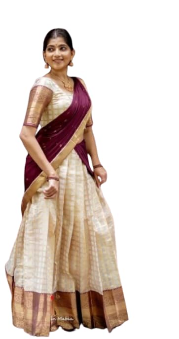 RENVAANI Women's Traditional Kanjivaram Kanchipuram Silk Zari Weaving Unstitched Lehenga Choli with Dupatta