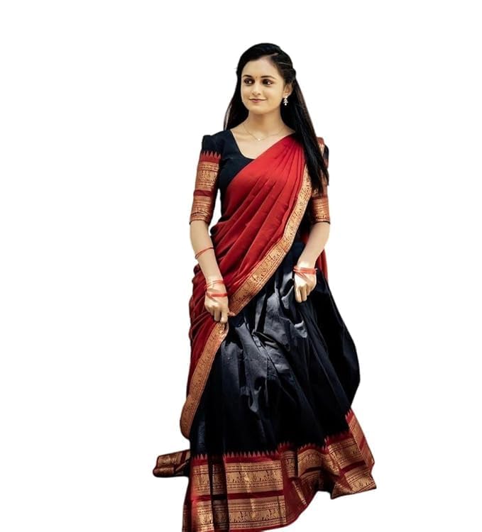 RENVAANI Women's Traditional Kanjivaram Kanchipuram Silk Zari Weaving Unstitched Lehenga Choli with Dupatta