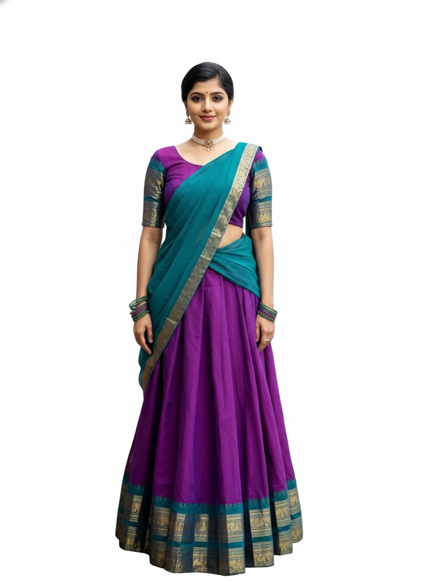 RENVAANI Women's Traditional Kanjivaram Kanchipuram Silk Zari Weaving Unstitched Lehenga Choli with Dupatta