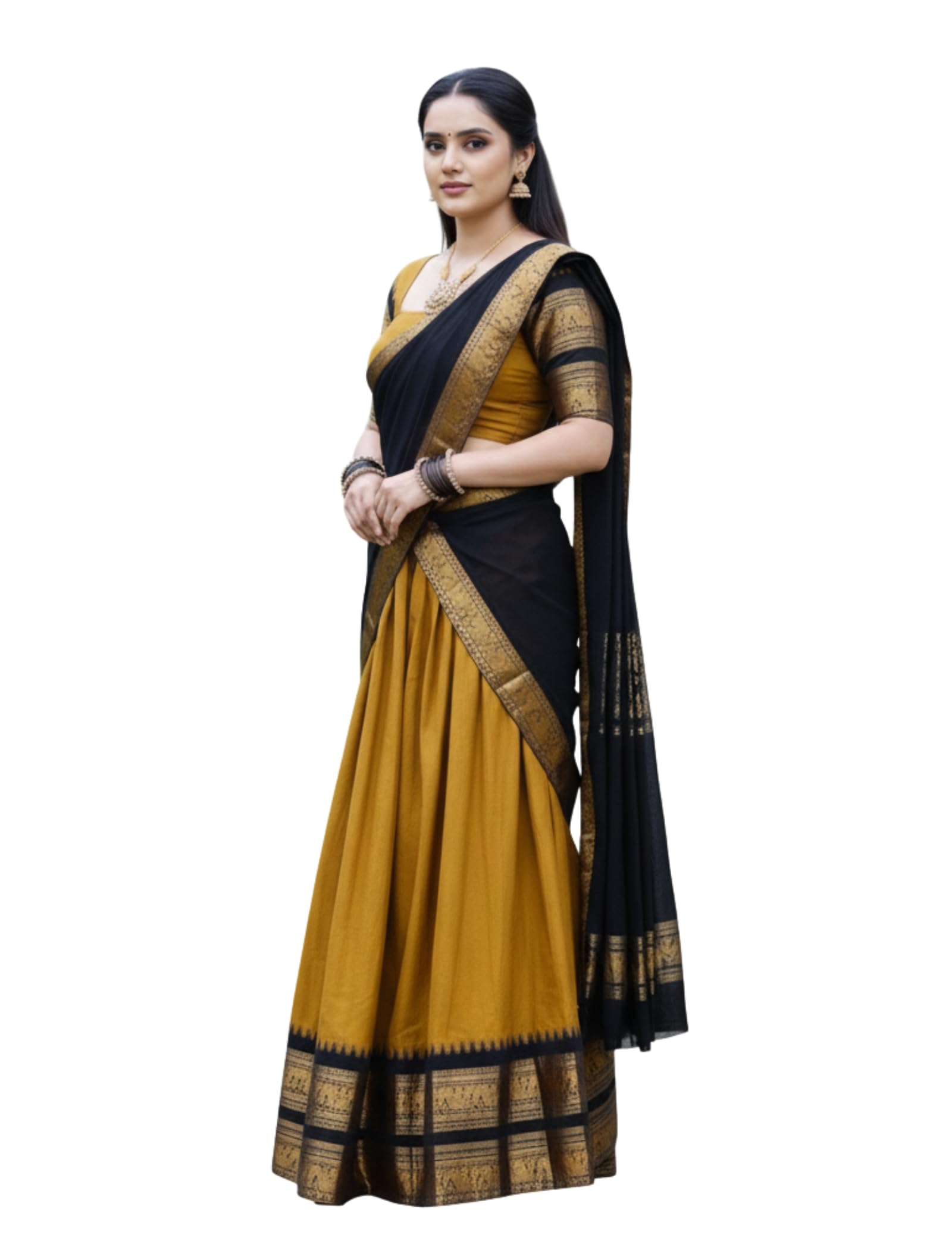 RENVAANI Women's Traditional Kanjivaram Kanchipuram Silk Zari Weaving Unstitched Lehenga Choli with Dupatta