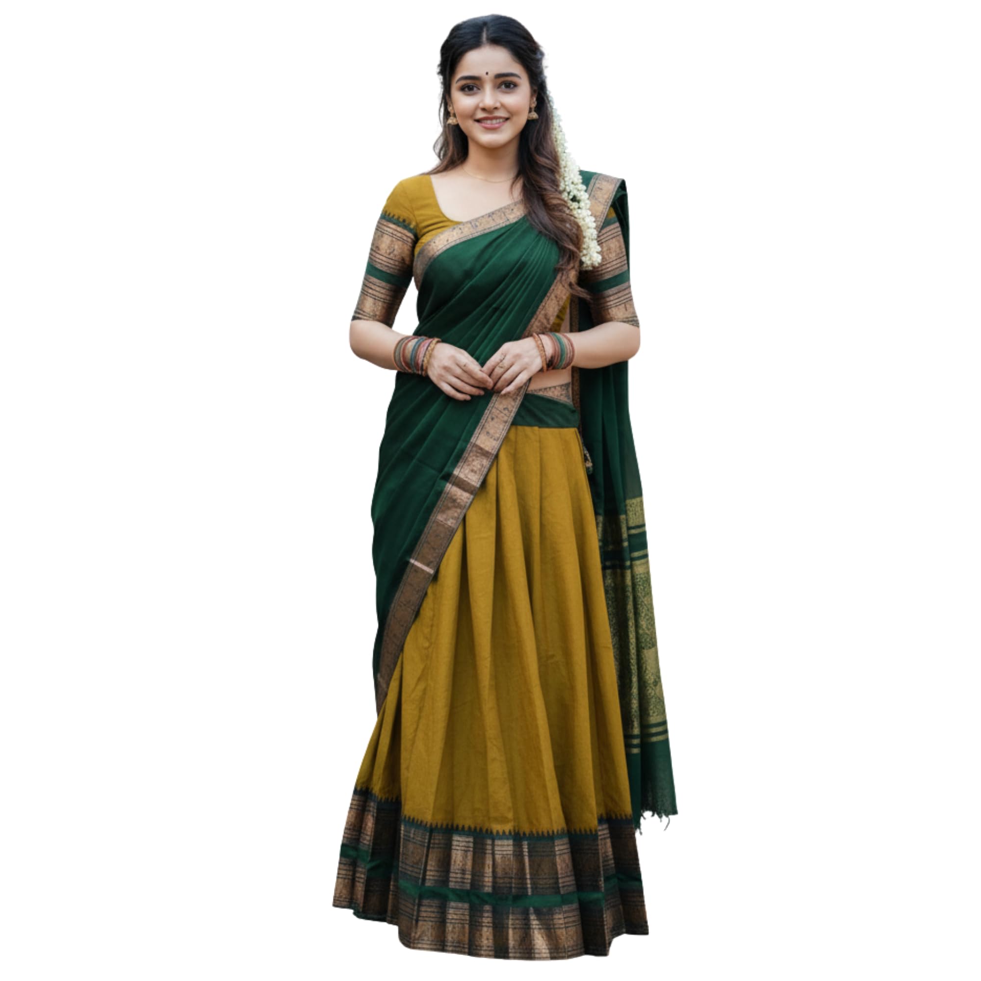 RENVAANI Women's Traditional Kanjivaram Kanchipuram Silk Zari Weaving Unstitched Lehenga Choli with Dupatta