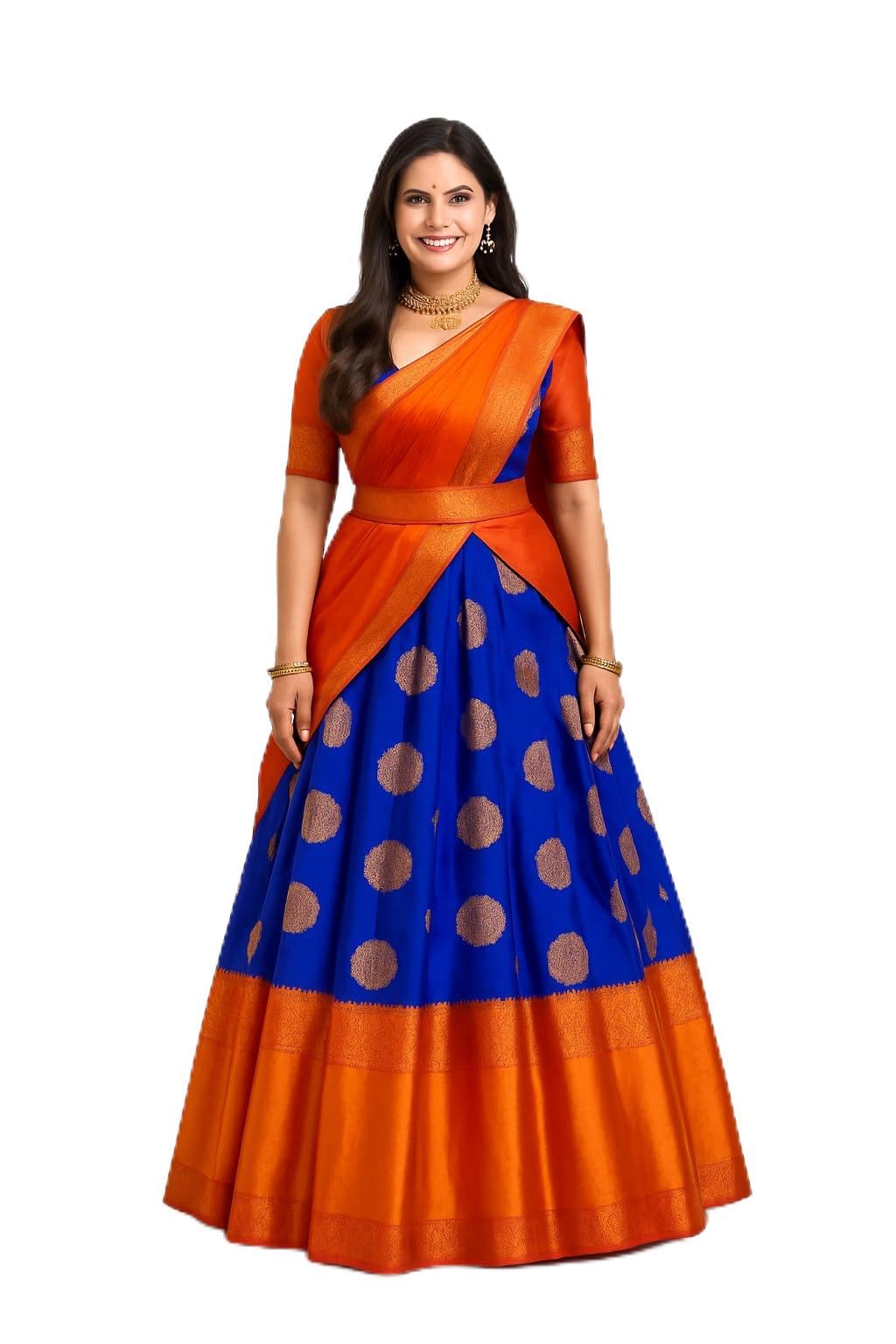 RENVAANI Women's Traditional Kanjivaram Kanchipuram Silk Zari Weaving Unstitched Lehenga Choli with Dupatta