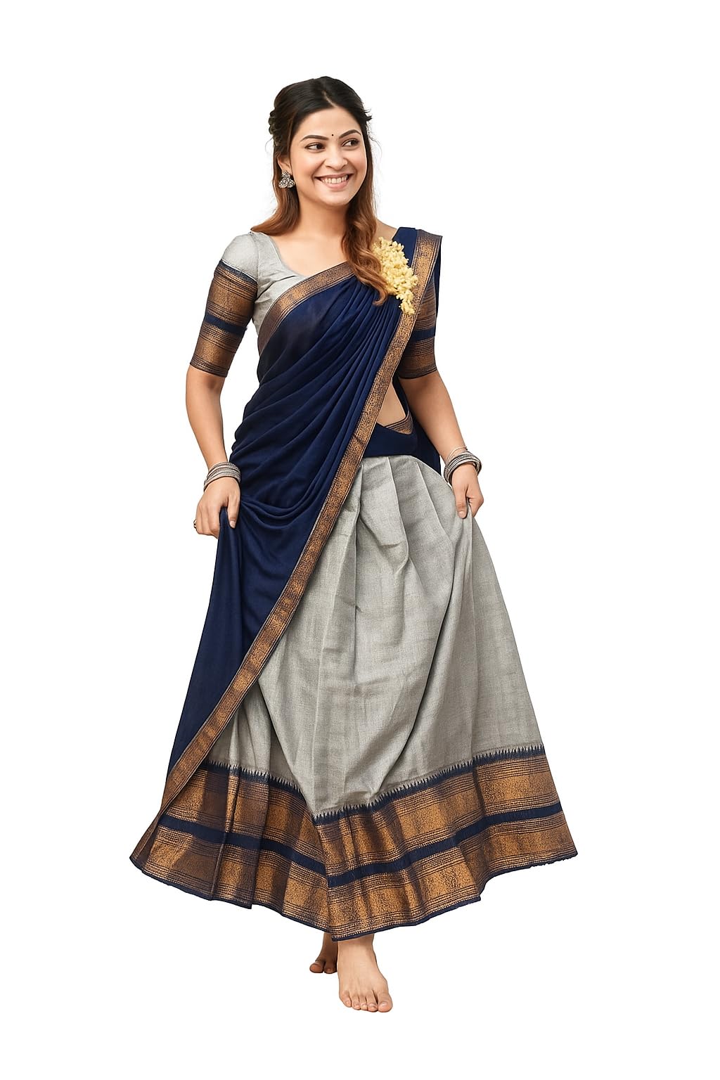 RENVAANI Women's Traditional Kanjivaram Kanchipuram Silk Zari Weaving Unstitched Lehenga Choli with Dupatta