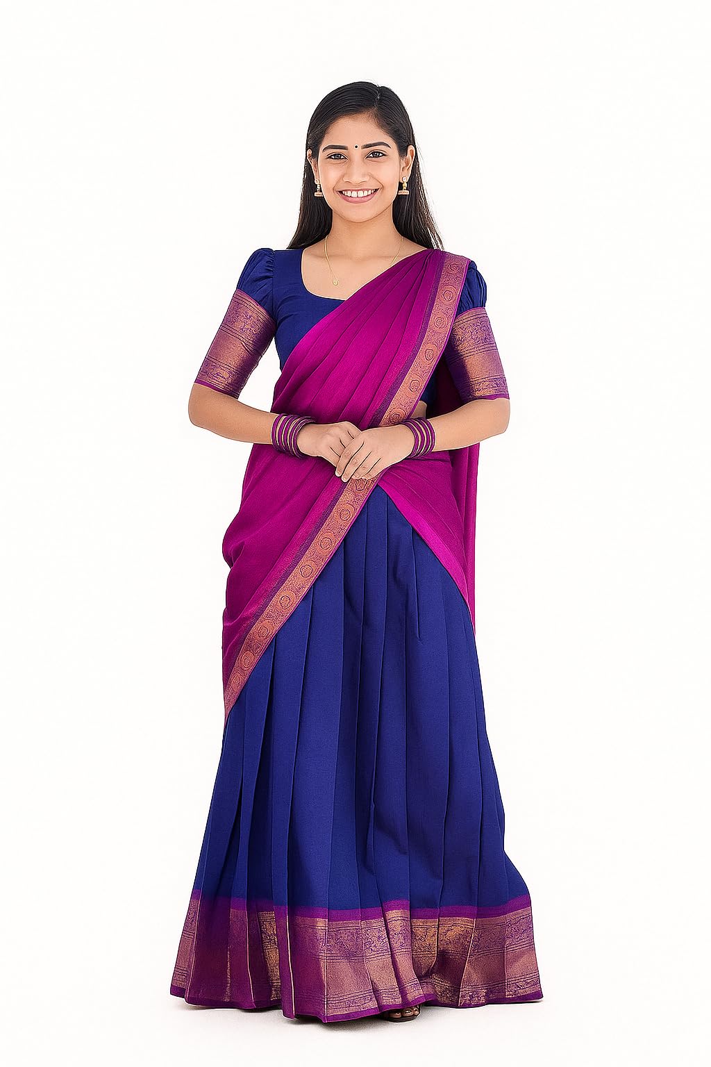 RENVAANI Women's Traditional Kanjivaram Kanchipuram Silk Zari Weaving Unstitched Lehenga Choli with Dupatta