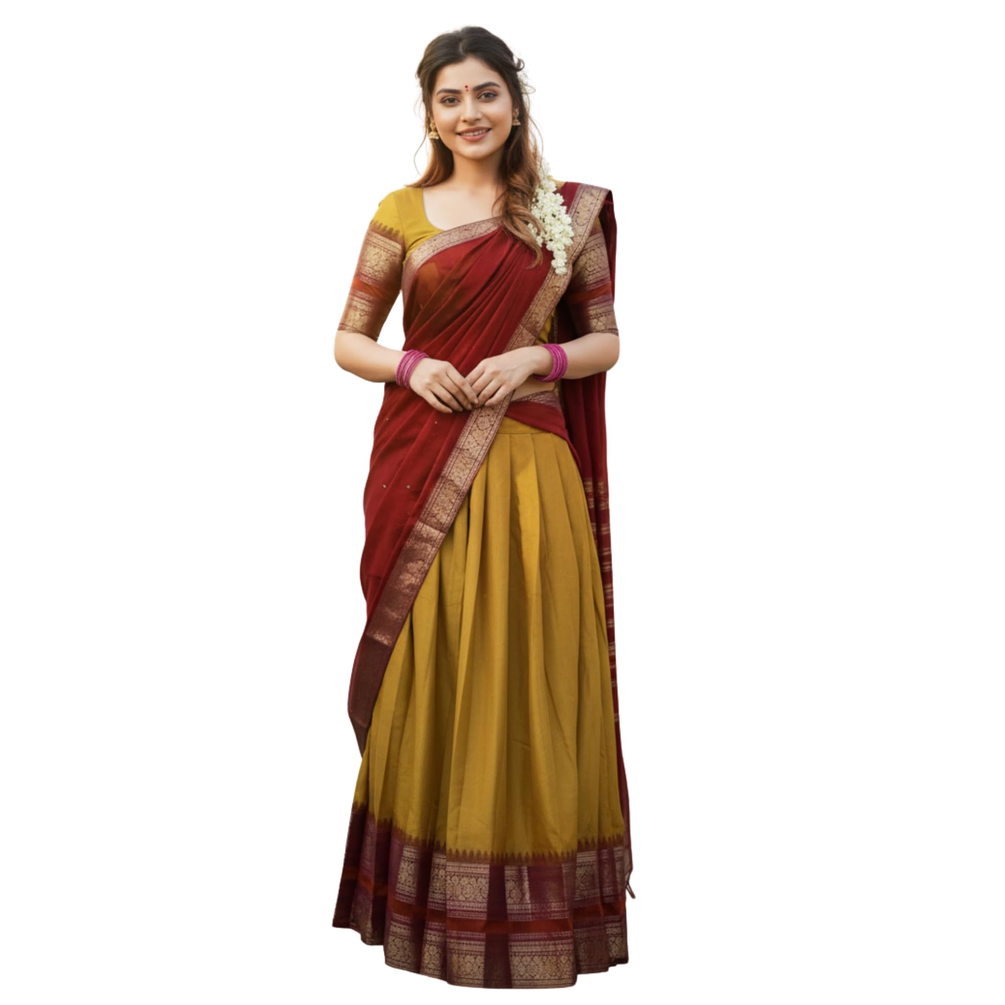 RENVAANI Women's Traditional Kanjivaram Kanchipuram Silk Zari Weaving Unstitched Lehenga Choli with Dupatta
