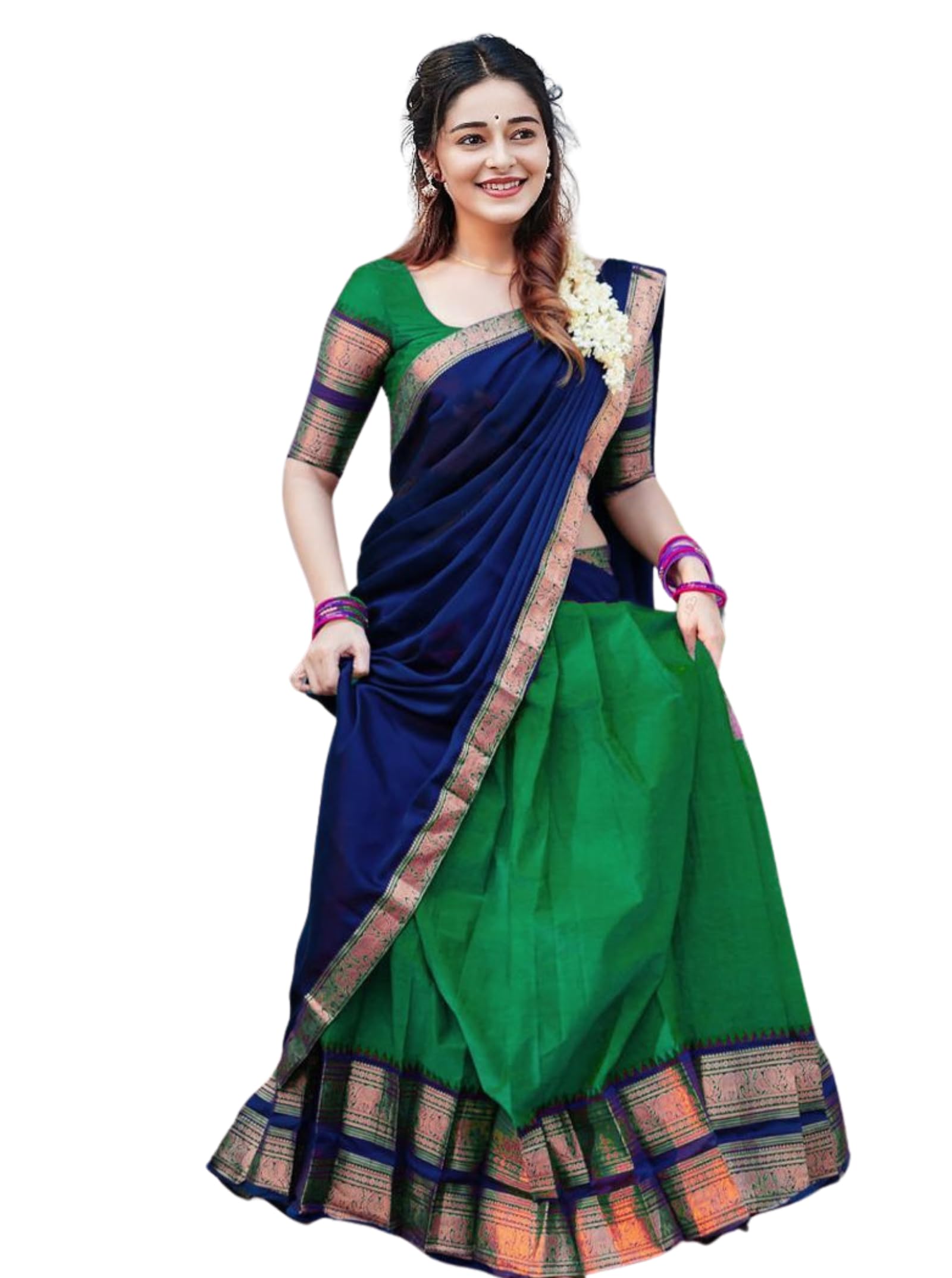 RENVAANI Women's Traditional Kanjivaram Kanchipuram Silk Zari Weaving Unstitched Lehenga Choli with Dupatta