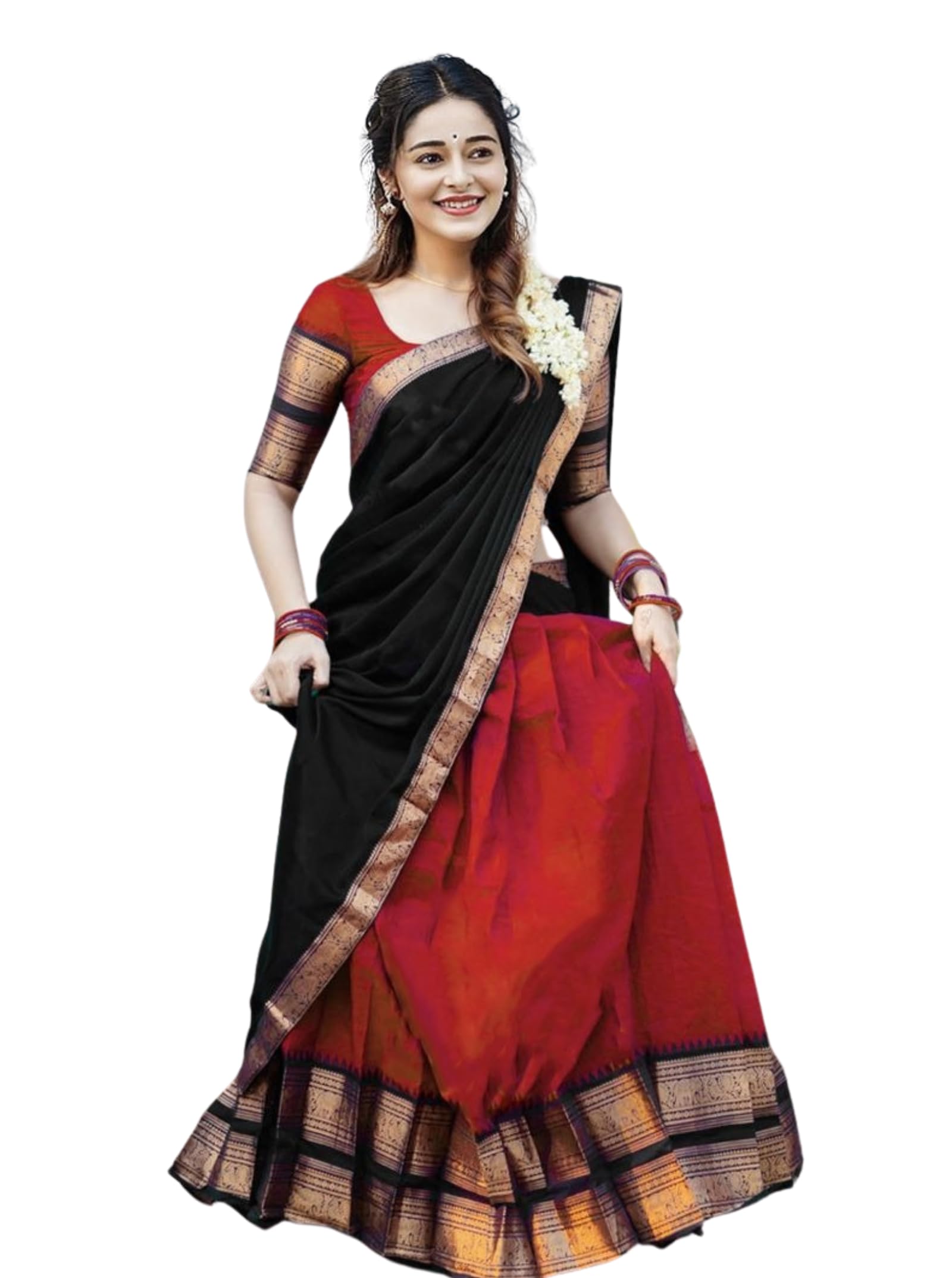 RENVAANI Women's Traditional Kanjivaram Kanchipuram Silk Zari Weaving Unstitched Lehenga Choli with Dupatta